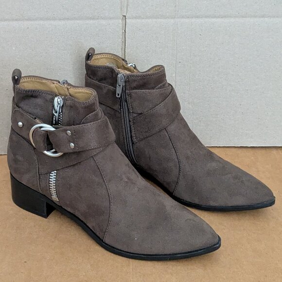 Nine West Booties Women Brown Faux Suede Boots Silver Buckle Zip Dahlia Boho 6.5 - Picture 1 of 11